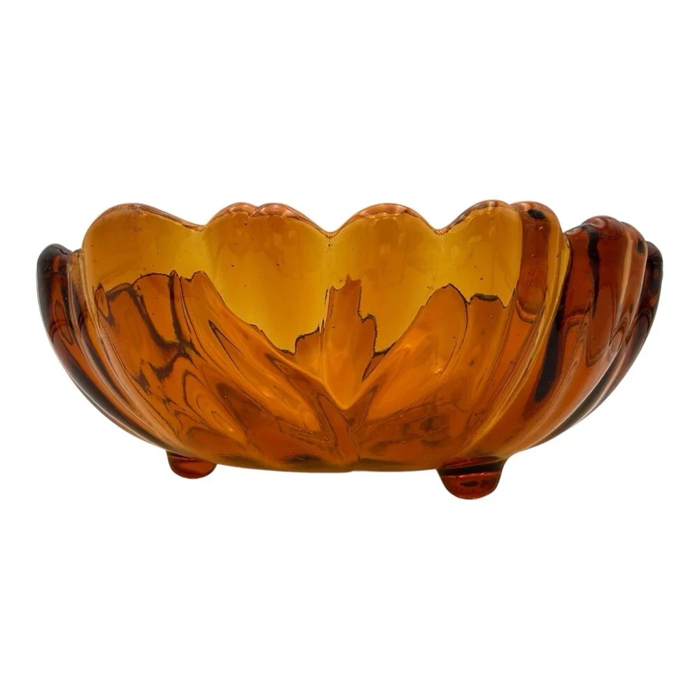 VTG 1980s Indiana Glass Salad Bowl Amber #3404 Sunflower 11